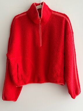 Old Navy Cropped Sherpa 1/4-Zip Pullover Jacket, Firelight Red, Medium, NWOT